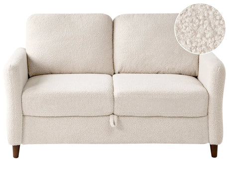 2 Seater Sofa Beige Boucle Upholstery Loveseat with Storage Thickly Padded Modern Style Living Room Furniture Beliani