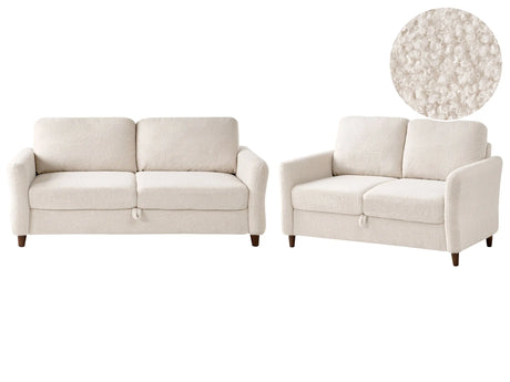 5 Seater Sofa Set Beige Boucle Upholstery with Storage Thickly Padded 2 and 3 Seater Modern Style Living Room Furniture Beliani