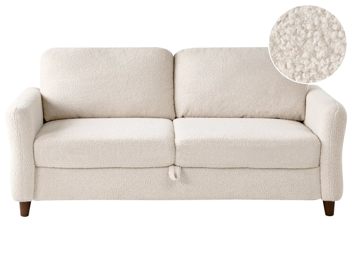 3 Seater Sofa Beige Boucle Fabric Upholstery with Storage Thickly Padded Modern Style Living Room Furniture Beliani