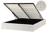 Slatted Bed Frame Off-White Boucle Upholstered Ottoman Storage 5ft3 EU King Size Modern Design Beliani