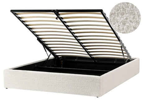 Slatted Bed Frame Off-White Boucle Upholstered Ottoman Storage 5ft3 EU King Size Modern Design Beliani