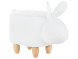Animal Bunny Children Stool Off- White Cream Polyester Fabric Upholstered Wooden Legs Nursery Footstool Beliani