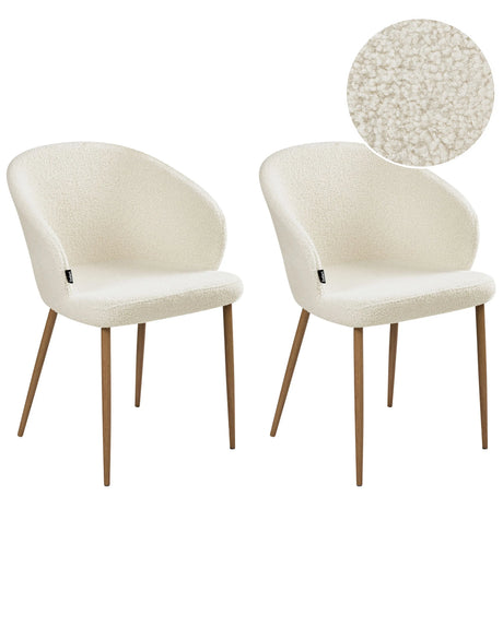 Set of 2 Dining Chairs Off-White Boucle Upholstered Wood-Like Legs Retro Style Living Space Furniture Beliani
