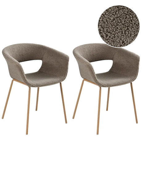 Set of 2 Dining Chairs Taupe Polyester Seats Metal Legs for Dining Room Kitchen Beliani