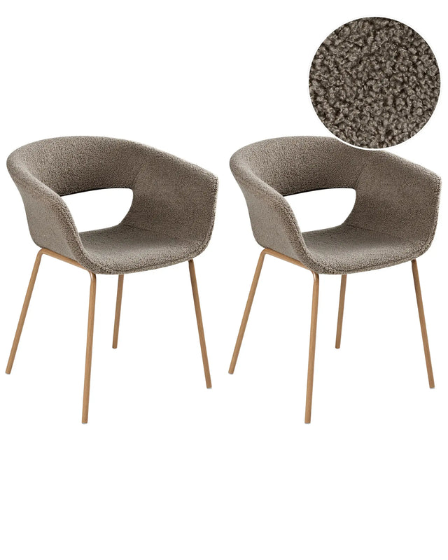 Set of 2 Dining Chairs Taupe Polyester Seats Metal Legs for Dining Room Kitchen Beliani