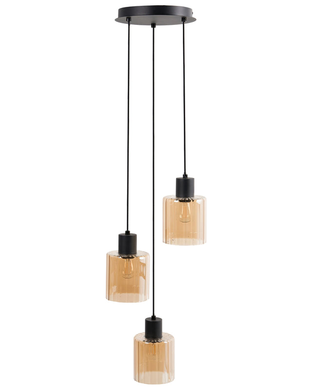 3 Light Pendant Lamp Beige Shades Metal Base Modern Style Beliani