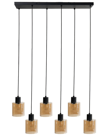 6 Light Pendant Lamp Beige Shades Metal Base Modern Style Beliani