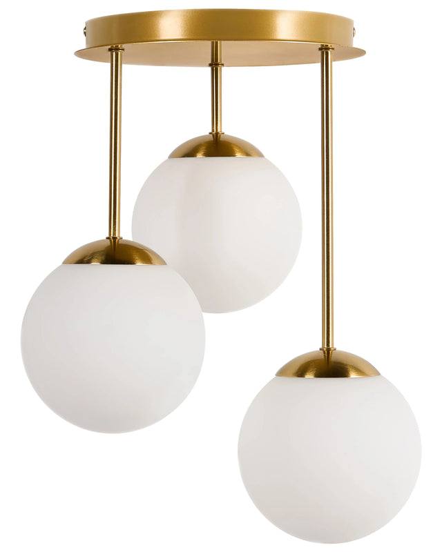 3 Light Ceiling Lamp Brass Metal Ball Lampshade Modern Style Beliani