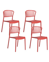 Set of 4 Dining Chairs Red Plastic Indoor Outdoor Garden Stacking Minimalistic Style Beliani