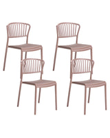 Set of 4 Dining Chairs Brown Plastic Indoor Outdoor Garden Stacking Minimalistic Style Beliani