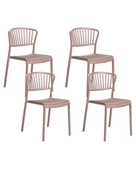 Set of 4 Dining Chairs Brown Plastic Indoor Outdoor Garden Stacking Minimalistic Style Beliani