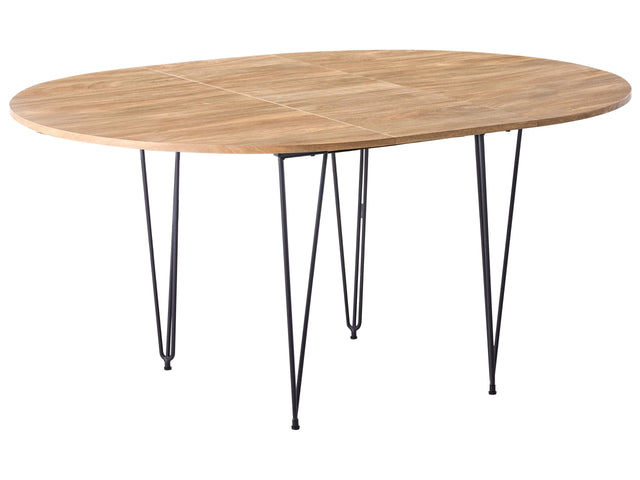 Extending Dining Table Brown MDF Metal Legs 120/160 x 120 cm Butterfly Leaf Mechanism Oval Beliani