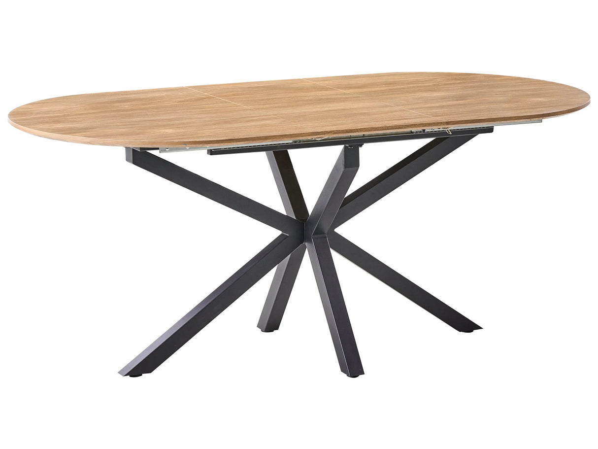Dining Table Brown Black MDF Top Iron Legs 140/180 x 90 cm Extendable Oval Modern Dining Room Kitchen Beliani