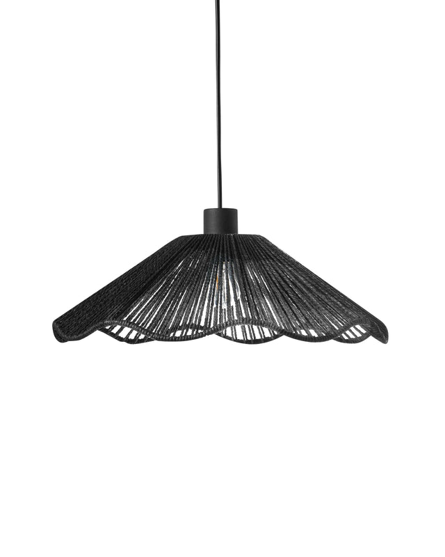 Pendant Lamp Black Handmade Paper Shade Metal Base Rustic Boho Beliani