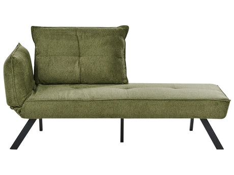Left-Hand Chaise Lounge Green Fabric with Adjustable Backrest and Pillow Sleeper Function Water-Repellent Beliani