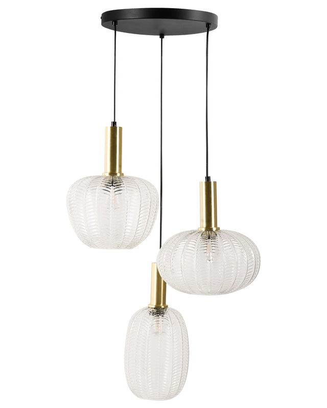 3 Light Pendant Lamp Transparent Shades Metal Base Retro Style Beliani