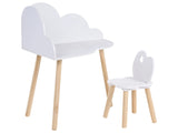 1 Seater Kids Set Corner Table with Chair White MDF Pine Wood Cloud Pattern Stylish Kids Room Nursery Beliani