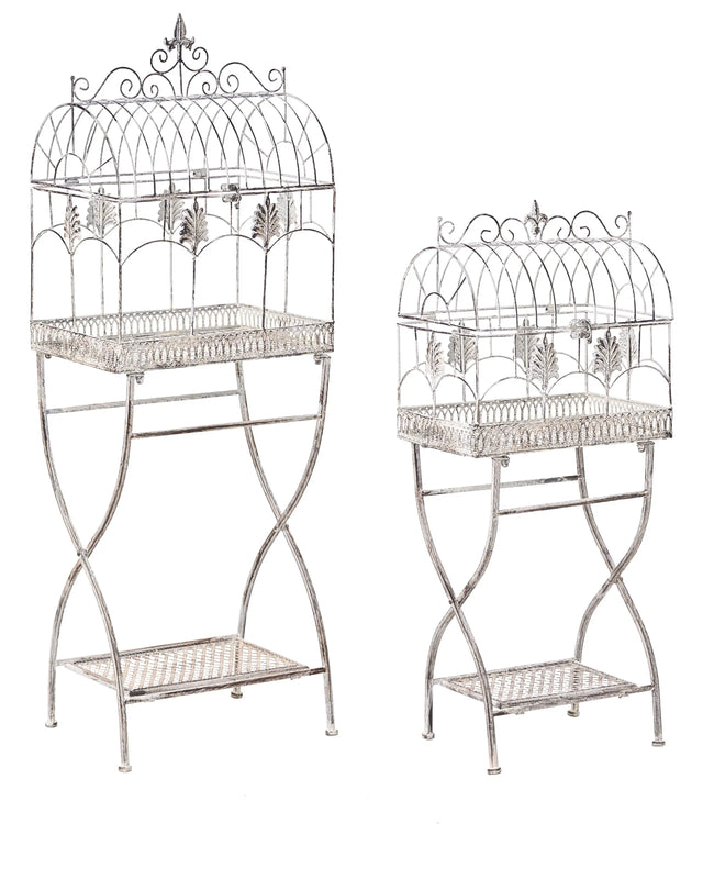 Set of 2 Plant Shelf Metal Grey Shelves Garden Freestanding Outdoor Indoor Bathroom Garden Storage Beliani