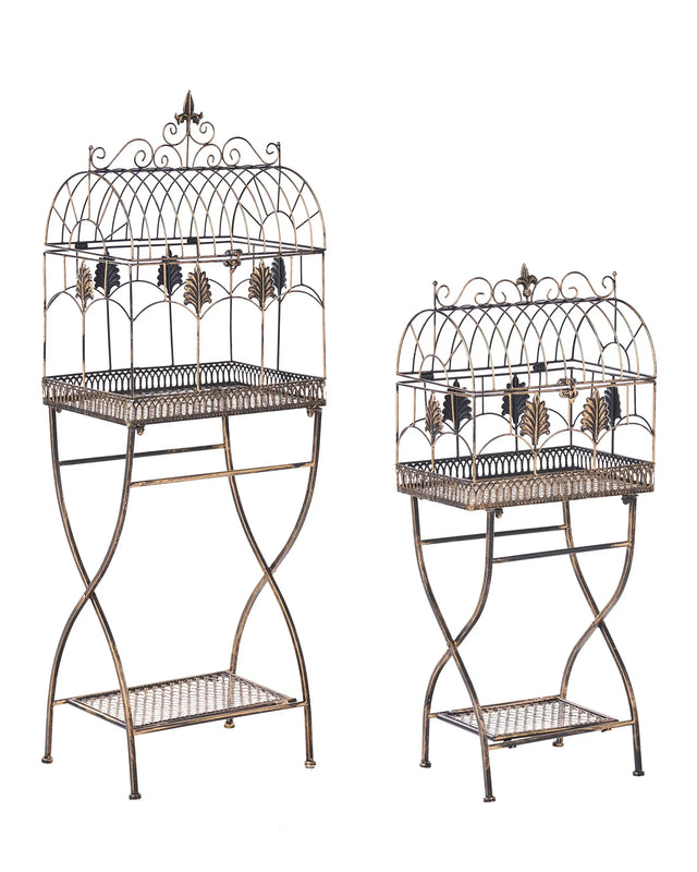 Set of 2 Plant Shelf Metal Black Shelves Garden Freestanding Outdoor Indoor Bathroom Garden Storage Beliani