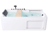 Hot Tub Bath White Acrylic Oak Wood 1800 x 860 mm with Massage Headrest Bathroom Tray Included Beliani
