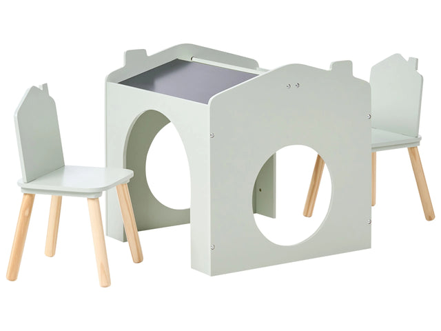 2 Seater Kids Set Table with Chairs Light Green Chalkboard MDF Pine Wood Stylish Kids Room Nursery Beliani