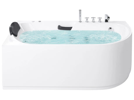 Right Hand Bathtub White Silver Acrylic Stainless Steel 1700 x 800 mm Fittings with Hydro Massage Headrest Beliani