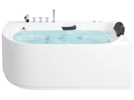 Left Hand Bathtub White Silver Acrylic Stainless Steel 1700 x 800 mm Fittings with Hydro Massage Headrest Beliani
