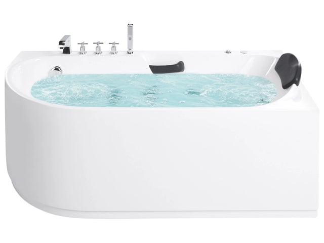Left Hand Bathtub White Silver Acrylic Stainless Steel 1700 x 800 mm Fittings with Hydro Massage Headrest Beliani