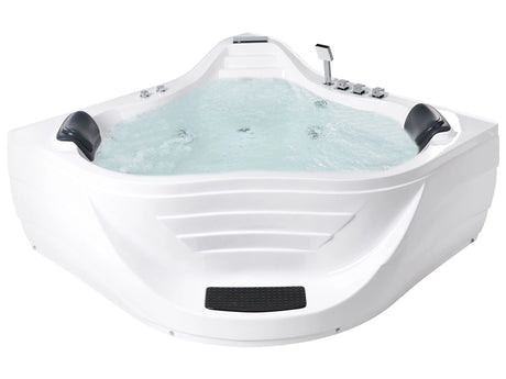 Corner Hot Tub with Hydro Massage White Acrylic Stainless Steel Fittings 2200 x 160 mm Waterfall Headrests 2 Seater Beliani