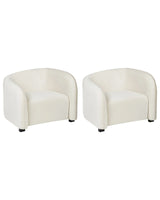 Set of 2 Armchairs Off-White Velvet Upholstered Curved Backrest Shape Modern Living Room Furniture Beliani