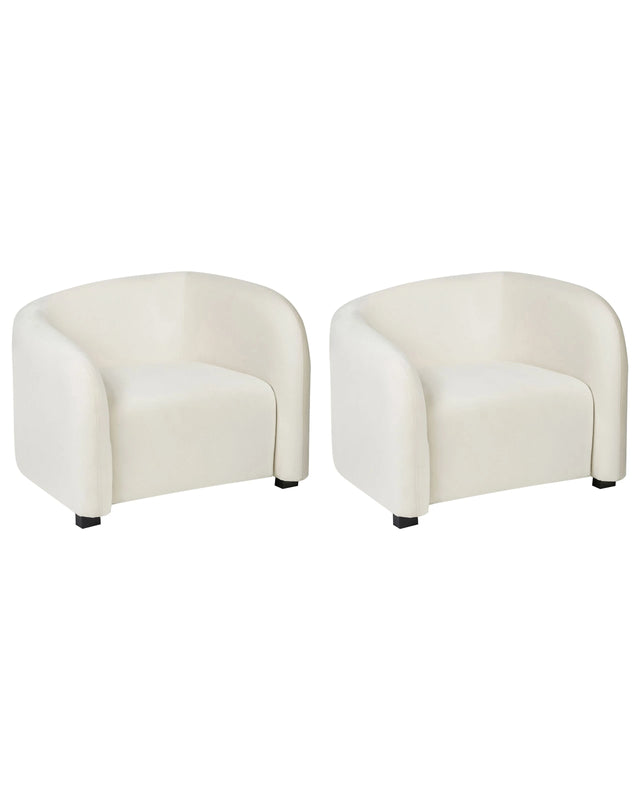 Set of 2 Armchairs Off-White Velvet Upholstered Curved Backrest Shape Modern Living Room Furniture Beliani