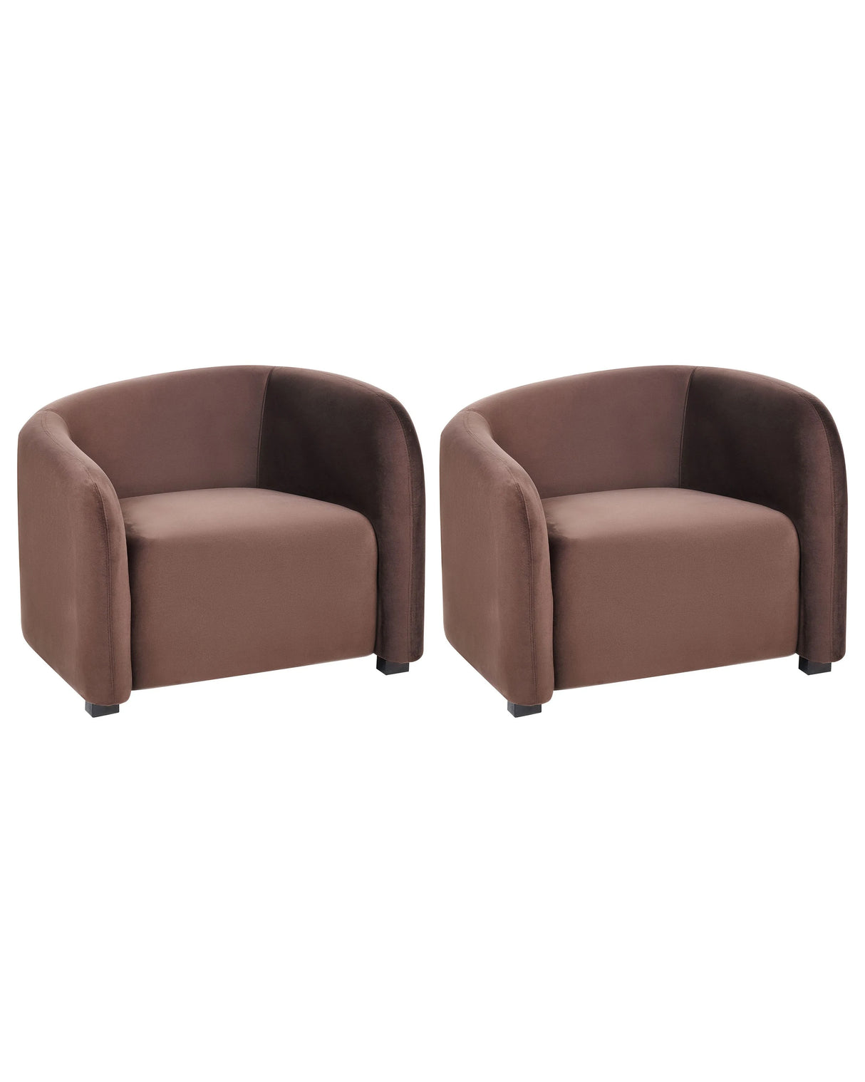 Set of 2 Armchairs Dark Brown Velvet Upholstered Curved Backrest Shape Modern Living Room Furniture Beliani