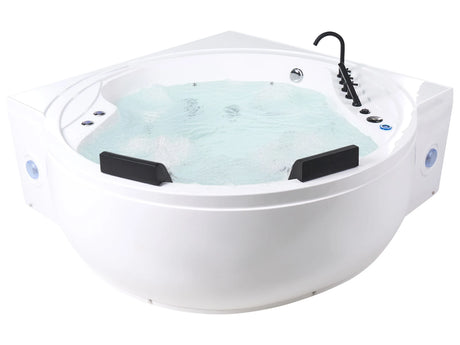 Corner Hot Tub White Acrylic 2250 x 1600 mm with LED Lights Bluetooth Speakers USB Port Massage Jets Headrests Beliani