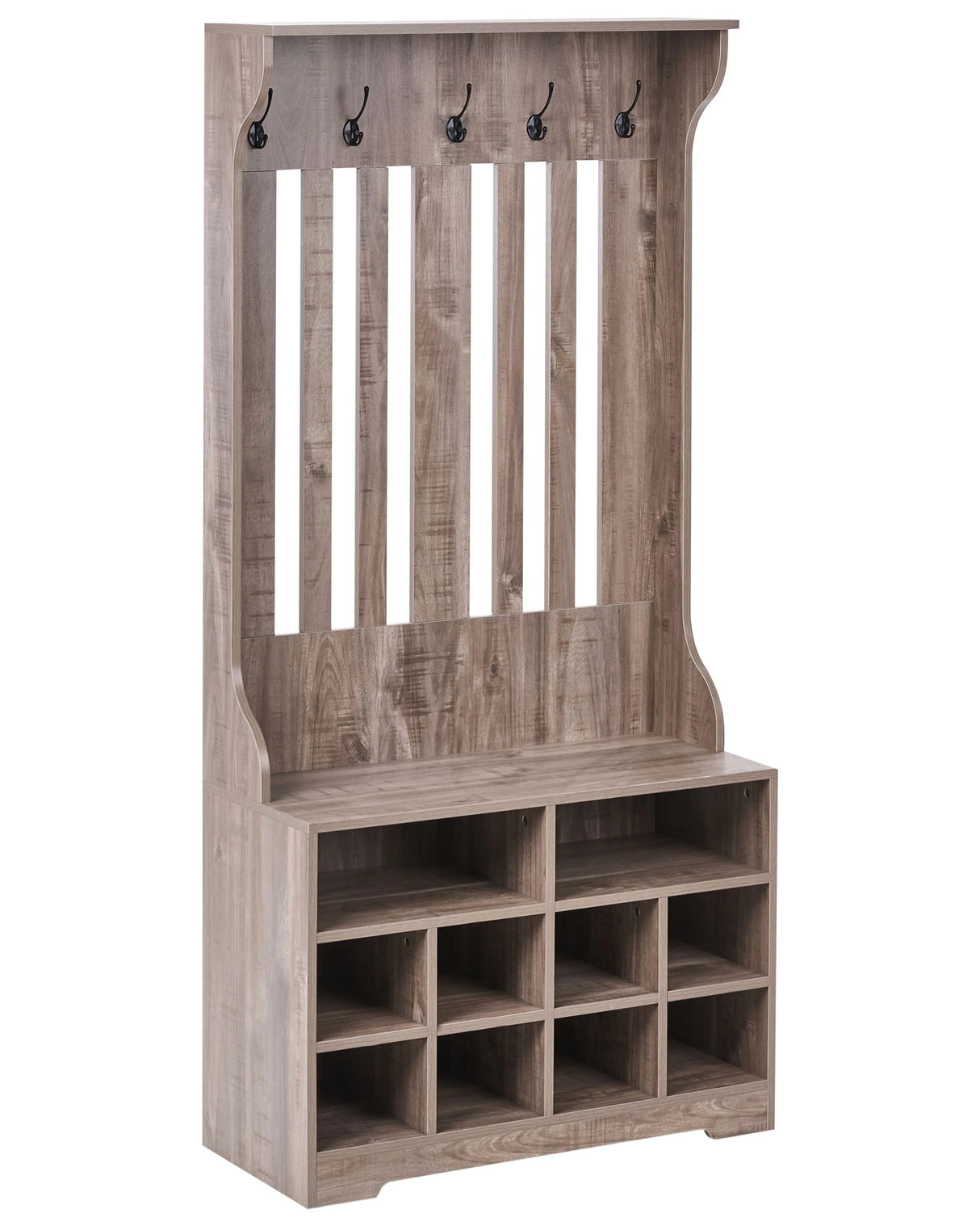 Shoe Storage with Coat Rack Dark Brown Chipboard 10 Shoe Compartments 5 Hooks Beliani