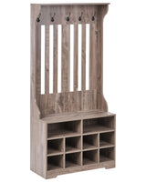 Shoe Storage with Coat Rack Dark Brown Chipboard 10 Shoe Compartments 5 Hooks Beliani