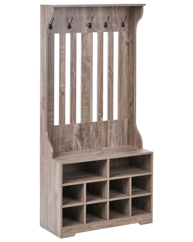 Shoe Storage with Coat Rack Dark Brown Chipboard 10 Shoe Compartments 5 Hooks Beliani