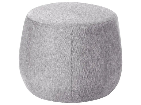 Pouffe Light Grey Fabric Upholstered Ottoman Footstool Drum Round Modern Beliani