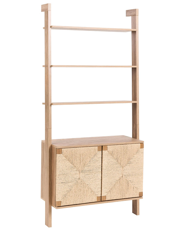 Bookcase Light Brown Particle Board Paper Rope Front Book Shelves Modern Boho Style Living Room Storage Beliani