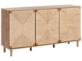 3 Door Sideboard Light Brown Particle Board 150 cm Paper Rope Front Cabinet Modern Boho Style Living Room Storage Beliani