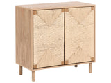 2 Door Sideboard Light Brown 80 cm Particle Board Paper Rope Front Cabinet Modern Boho Style Living Room Storage Beliani