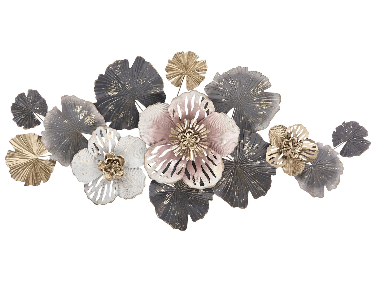 Wall Decor Multicolour Metal Handmade Floral Leaf Botanical Sculpture Glam Art Deco Modern Beliani
