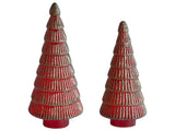 Set of 2 Decorative Figurines Green and Red Glass Christmas Trees Festive Decoration Handmade 2 Different Sizes Beliani