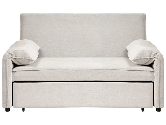 Sofa Bed Off White Fabric with Fold Out Sleeping Function Minimalist Sofa Beliani