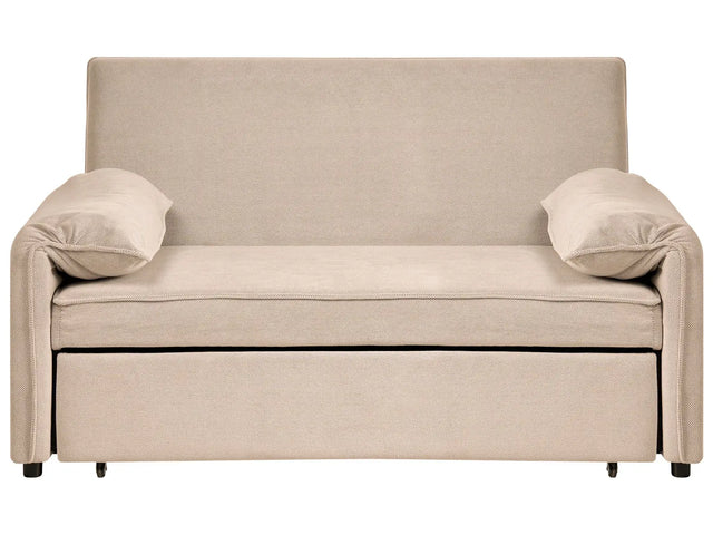 Sofa Bed Light Brown Fabric with Fold Out Sleeping Function Minimalist Sofa Beliani