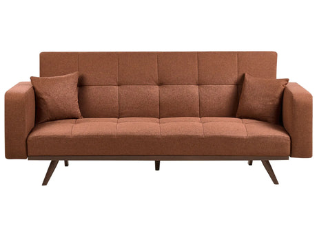 Sofa Bed Golden Brown Polyester Upholstery Tufted 3 Seater Iron Legs Track Armrests Traditional Style Living Room Beliani