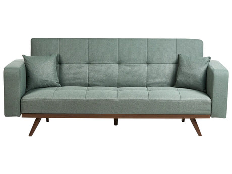 Sofa Bed Green Polyester Upholstery Tufted 3 Seater Iron Legs Track Armrests Traditional Style Living Room Beliani