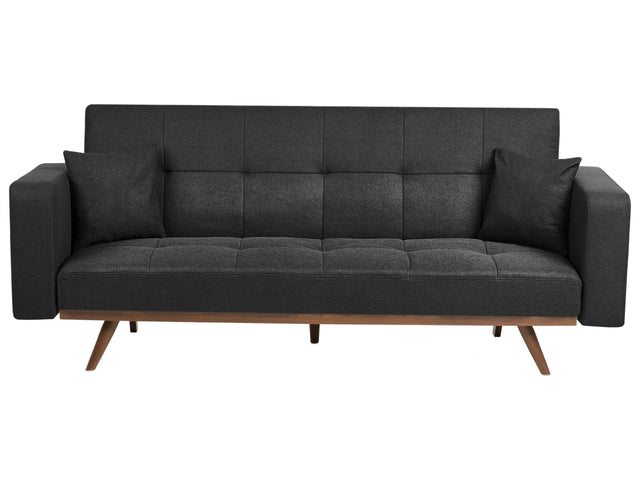 Sofa Bed Black Polyester Upholstery Tufted 3 Seater Iron Legs Track Armrests Traditional Style Living Room Beliani