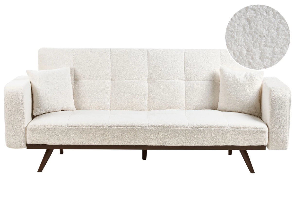 Sofa Bed Off-White Boucle Upholstery Tufted 3 Seater Iron Legs Track Armrests Traditional Style Living Room Beliani