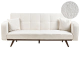 Sofa Bed Off-White Boucle Upholstery Tufted 3 Seater Iron Legs Track Armrests Traditional Style Living Room Beliani