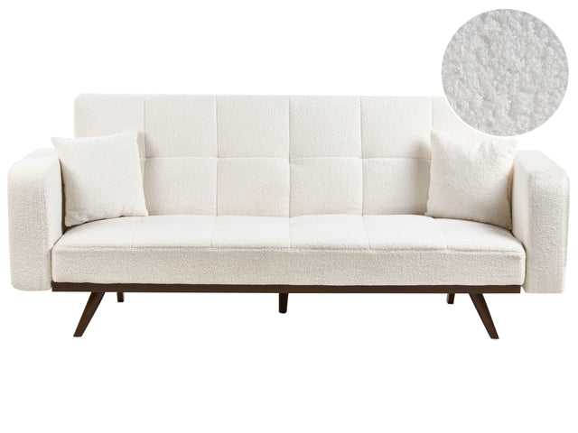 Sofa Bed Off-White Boucle Upholstery Tufted 3 Seater Iron Legs Track Armrests Traditional Style Living Room Beliani